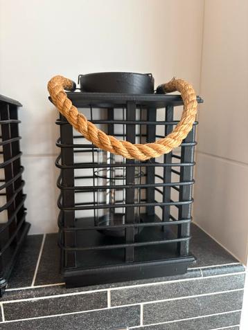 Zwarte windlichten met touw - set van 2 beschikbaar voor biedingen