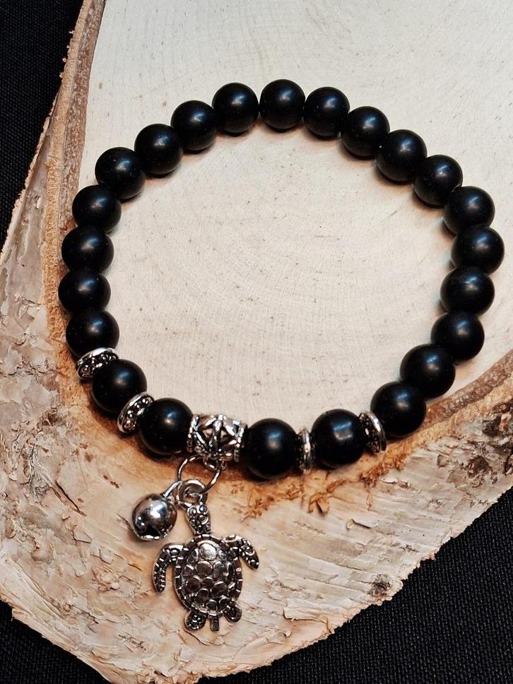armband zwarte natuurstenen kralen geluks turtle, Sieraden, Tassen en Uiterlijk, Armbanden, Nieuw, Overige materialen, Zwart, Met bedels of kralen