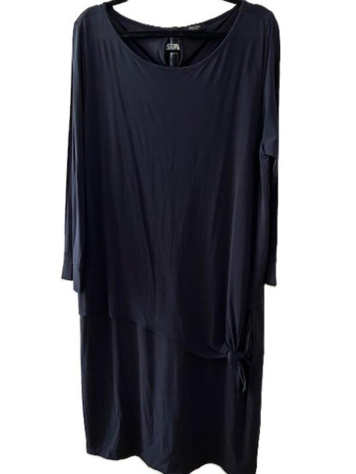 Claudia Strater jurk maat 44 donkerblauw acetaatviscose., Kleding | Dames, Jurken, Zo goed als nieuw, Maat 42/44 (L), Blauw, Onder de knie