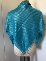 Turquoise Sjaal met Goud en Zilver, Ophalen of Verzenden, Zo goed als nieuw, Sjaal