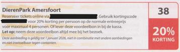DierenPark Amersfoort. 20% korting p.p. Postcode bon nr 38.  beschikbaar voor biedingen