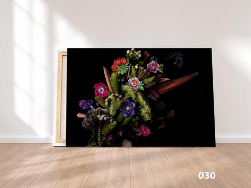 Canvas Bloemen zwart, Antiek en Kunst, Kunst | Schilderijen | Abstract, Ophalen of Verzenden