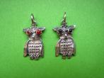 2 Mooie kleine fijne zilveren Hangertjes - Uiltjes, Verzenden, Zilver, Hanger, Met edelsteen