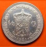 halve gulden 1921 wilhelmina, Postzegels en Munten, Munten | Nederland, ½ gulden, Verzenden, Zilver, Koningin Wilhelmina