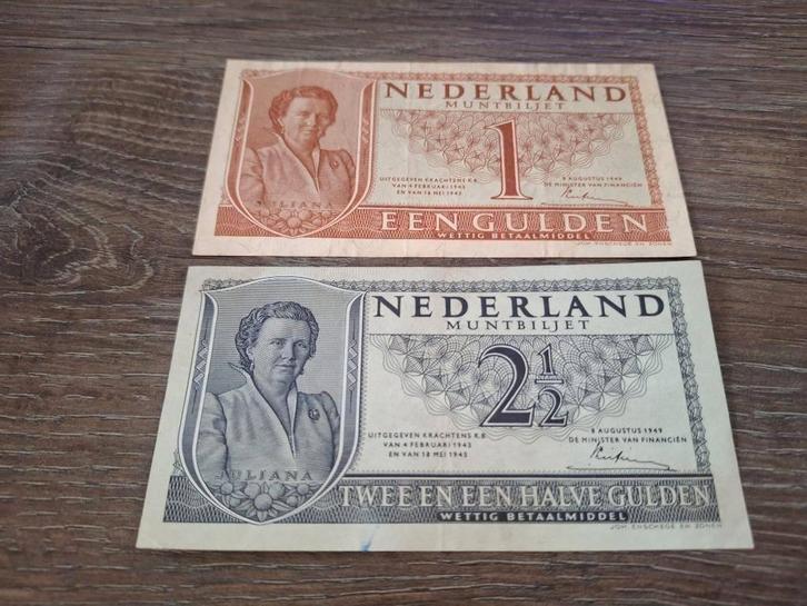 Setje mooie muntbiljetten 1 en 2,5 gulden Juliana, 1949, Postzegels en Munten, Bankbiljetten | Nederland, Ophalen of Verzenden
