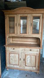 Oud grenen buffet kast glas hout 2 lades 5 deuren, Ophalen, Gebruikt, 100 tot 150 cm, Minder dan 100 cm