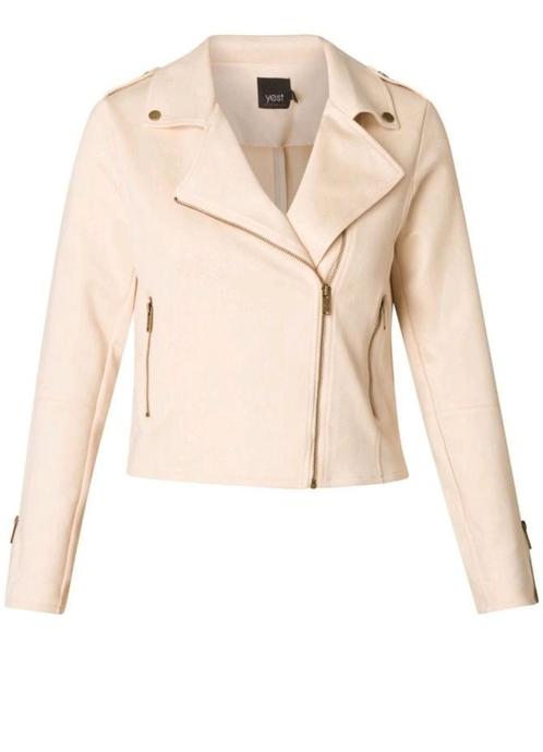 Fake suede biker jacket Ylana van Yesta Maat 54/56 nu €44,95, Kleding | Dames, Grote Maten, Nieuw, Jasje of Colbert, Beige, Ophalen of Verzenden