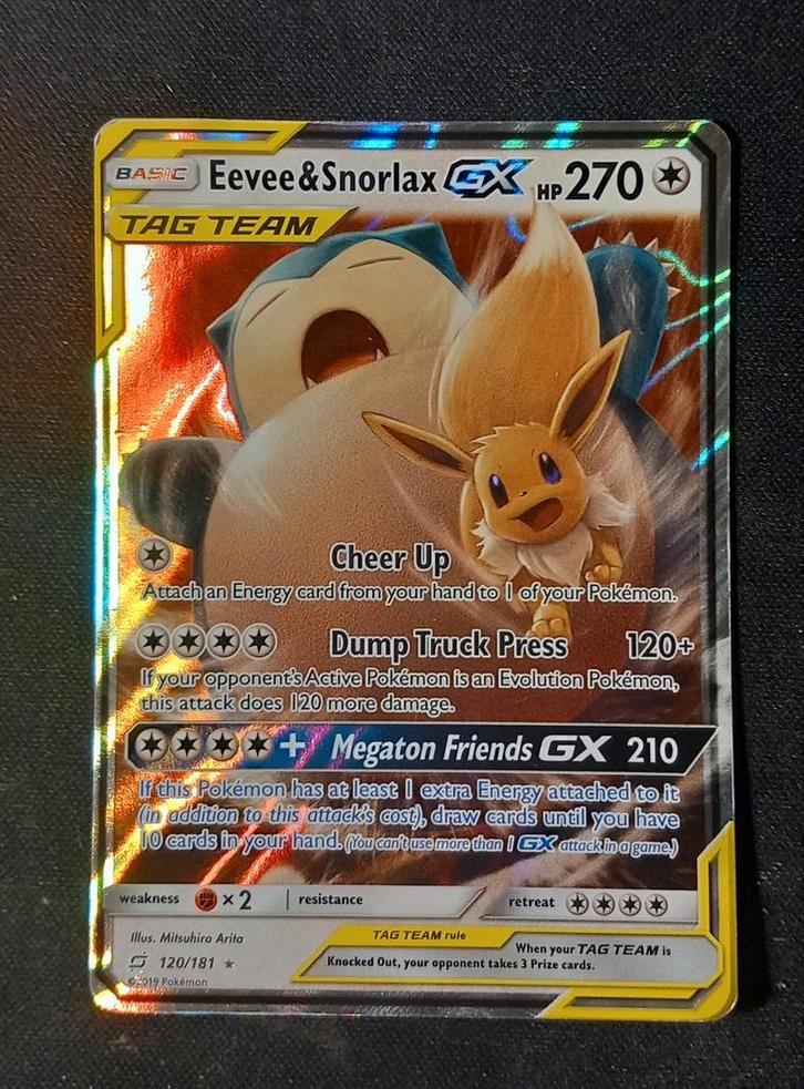 Eevee & Snorlax GX - Team up 120/181, Hobby en Vrije tijd, Verzamelkaartspellen | Pokémon, Zo goed als nieuw, Losse kaart, Ophalen of Verzenden
