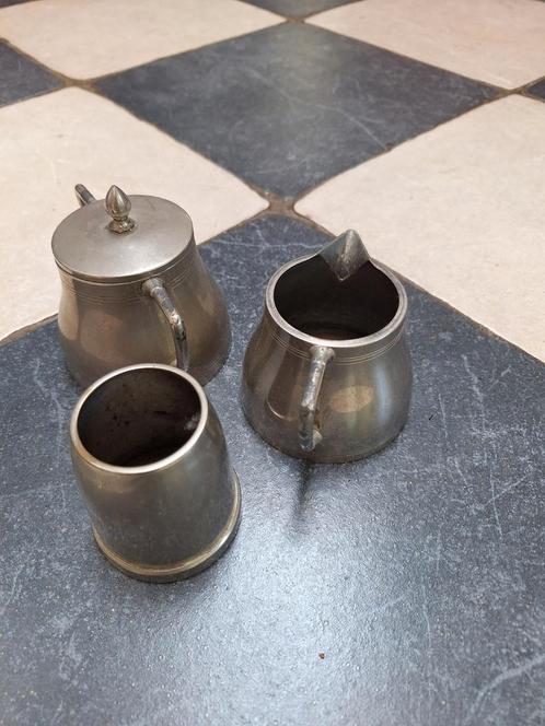 Vintage Tinnen Melkkan, Suikerpot en Roomkan Set, Antiek en Kunst, Antiek | Tin, Ophalen of Verzenden