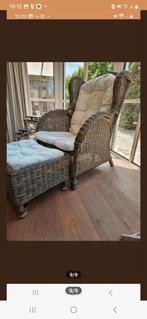 2 Rieten fauteuils met voetenbank, Huis en Inrichting, Fauteuils, Ophalen, Zo goed als nieuw, Minder dan 75 cm, 50 tot 75 cm