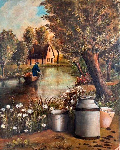 Punteren naar de melkbus, Antiek en Kunst, Kunst | Schilderijen | Klassiek, Ophalen of Verzenden