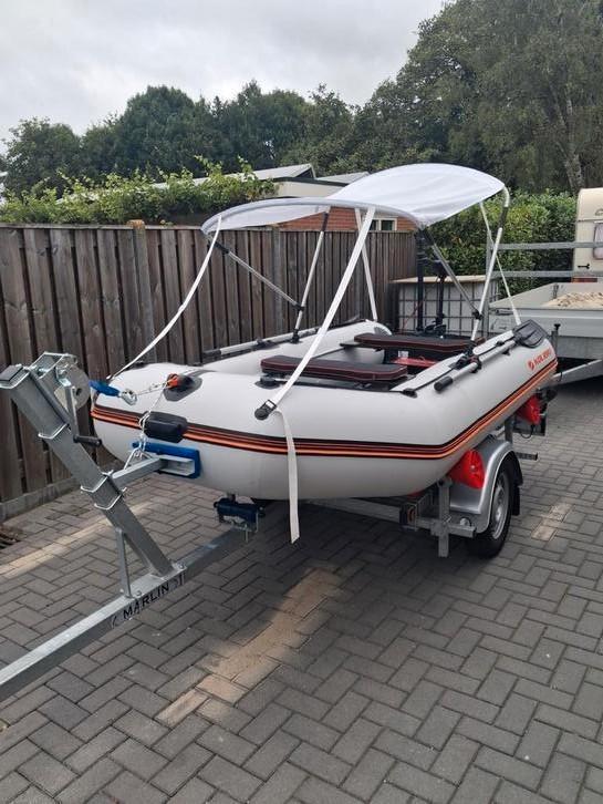 Rubberboot met elektromotor en accu., Watersport en Boten, Rubberboten, Zo goed als nieuw, Overige merken, Airdeck, Minder dan 70 pk