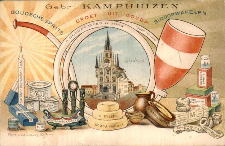 Gouda - Prent - Kaas, Verzamelen, Ansichtkaarten | Nederland, Ongelopen, Zuid-Holland, Voor 1920, Ophalen of Verzenden