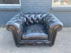 Stoere Chesterfield club fauteuil vintage zwart, Ophalen of Verzenden, Zo goed als nieuw, 75 tot 100 cm