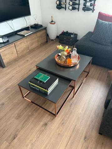 Designer salontafel zwart/grijs met koperkleurige afwerking