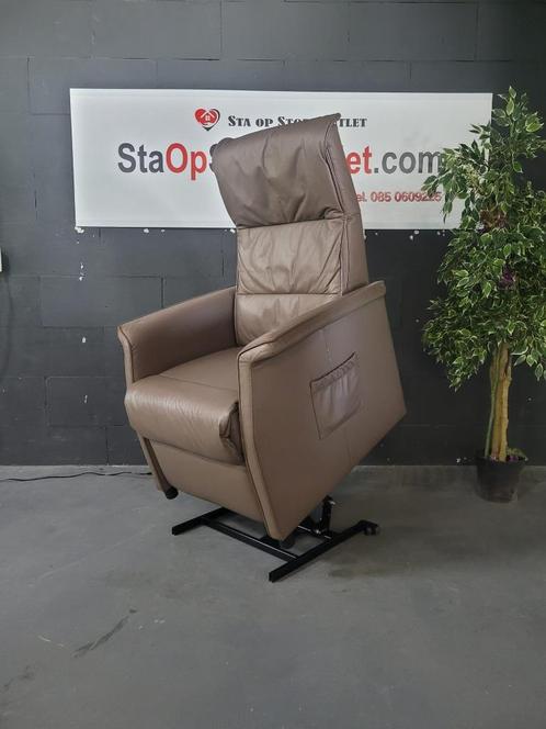 Staopstoel De Toekomst Leder Taupe, Huis en Inrichting, Fauteuils, Gebruikt, Leer, 50 tot 75 cm, Minder dan 75 cm, Ophalen of Verzenden