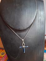 Zilv.925 kett. met zilv.925 Lapis Lazuli Ankh hanger, Verzenden, Zo goed als nieuw, Met edelsteen, Zilver