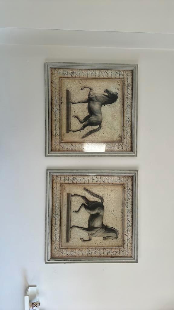 Paarden schilderijen twee stuks, Huis en Inrichting, Woonaccessoires | Lijsten, Zo goed als nieuw, 75 cm of meer, 75 tot 100 cm