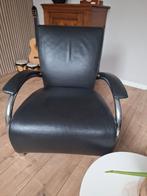 Twee Molinari zwart leren design stoelen, Ophalen, Gebruikt, Minder dan 75 cm, Design