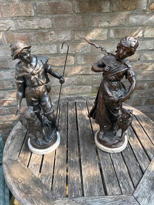 Bronzen Beelden Herder en Herderin Louis auguste moreau, Antiek en Kunst, Kunst | Beelden en Houtsnijwerken, Ophalen of Verzenden