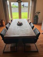 Klooster tafel met 8 lederen stoelen, Ophalen, Zo goed als nieuw