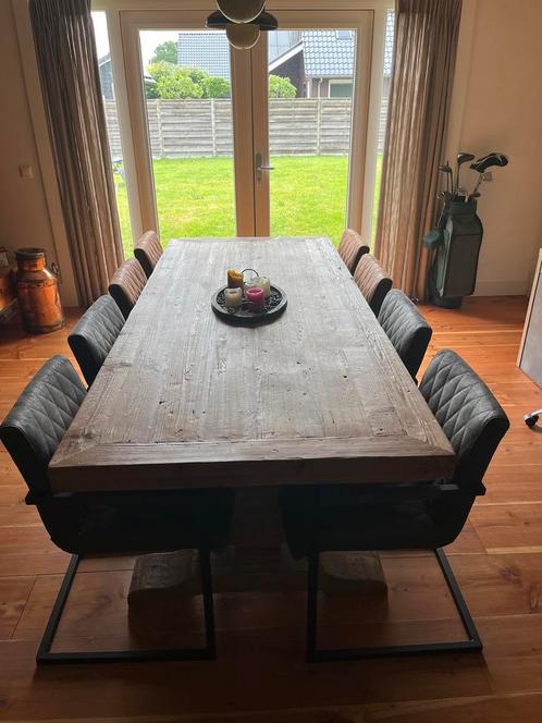 Klooster tafel met 8 lederen stoelen, Huis en Inrichting, Complete eetkamers, Zo goed als nieuw, Ophalen