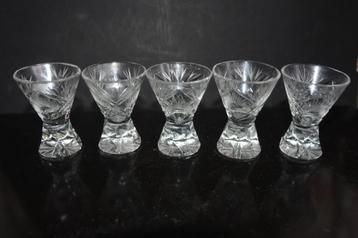 5 Art Deco Kristallen Borrelglaasjes likeur shot glazen beschikbaar voor biedingen
