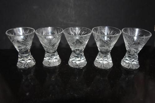 5 Art Deco Kristallen Borrelglaasjes likeur shot glazen, Verzamelen, Glas en Borrelglaasjes, Borrel- of Shotglas, Ophalen of Verzenden