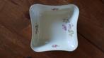 Vintage beige schaal met roze bloemen en goudkleurig accent, Ophalen of Verzenden
