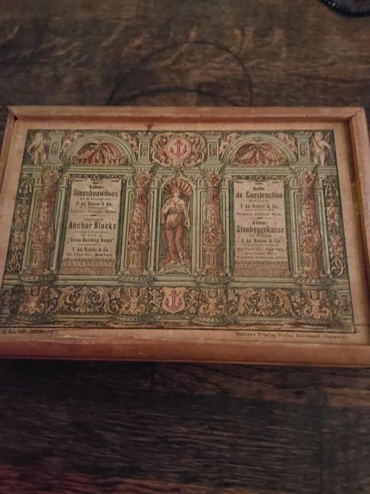 Antieke Anker Steenbouwdoos in Houten Kist, Antiek en Kunst, Antiek | Speelgoed, Ophalen of Verzenden
