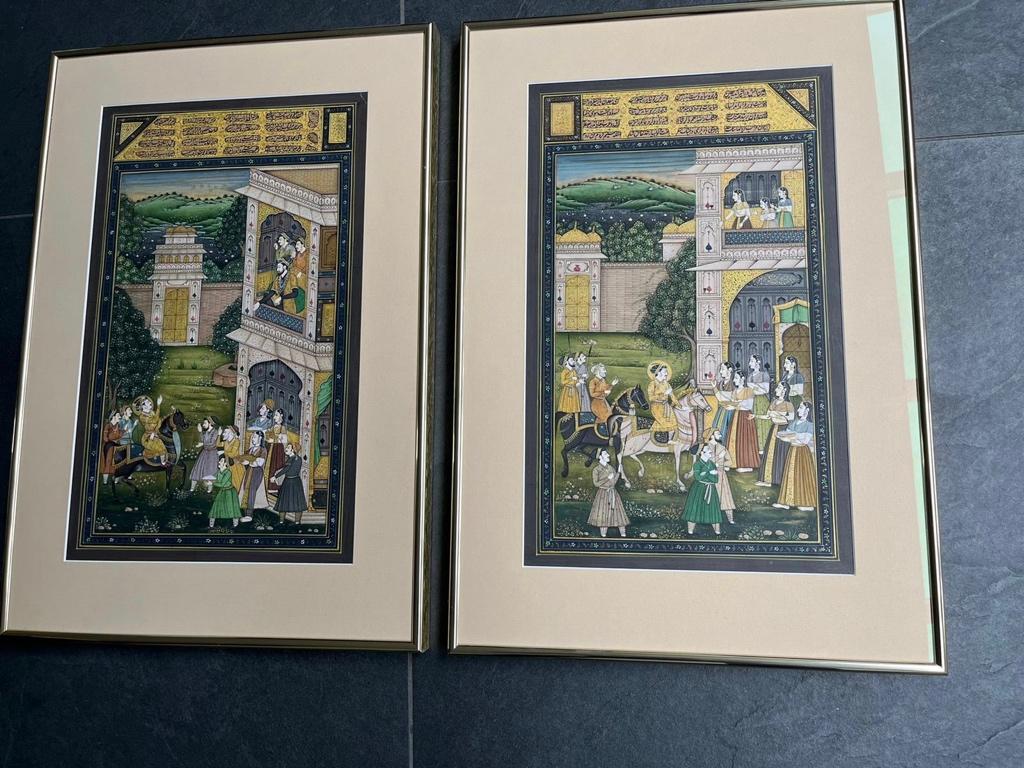 Indiase Indian Mughal scene painting schilderij oud set, 50 tot 75 cm, Ophalen of Verzenden, Schipluidenlaan 20 5035KJ Tilburg