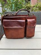 Vintage leren tas met veel vakken, Gebruikt, Bruin, Leer, Ophalen