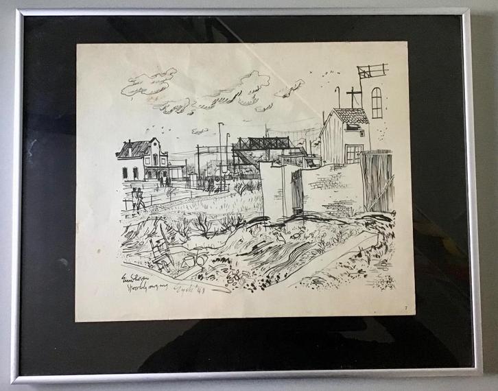 Prent litho Charles Eyck gesigneerd spoorweg Eindhoven 1948, Antiek en Kunst, Kunst | Litho's en Zeefdrukken, Verzenden