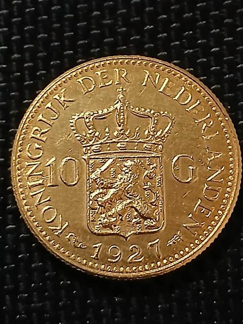1927 10 Gulden Naslag Gouden Munt Wilhelmina tientje verguld, Postzegels en Munten, Munten | Nederland, Losse munt, 10 gulden