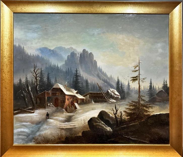 Marinus Adrianus Koekkoek - Winterlandschap in de Bergen, Antiek en Kunst, Kunst | Schilderijen | Klassiek, Ophalen of Verzenden