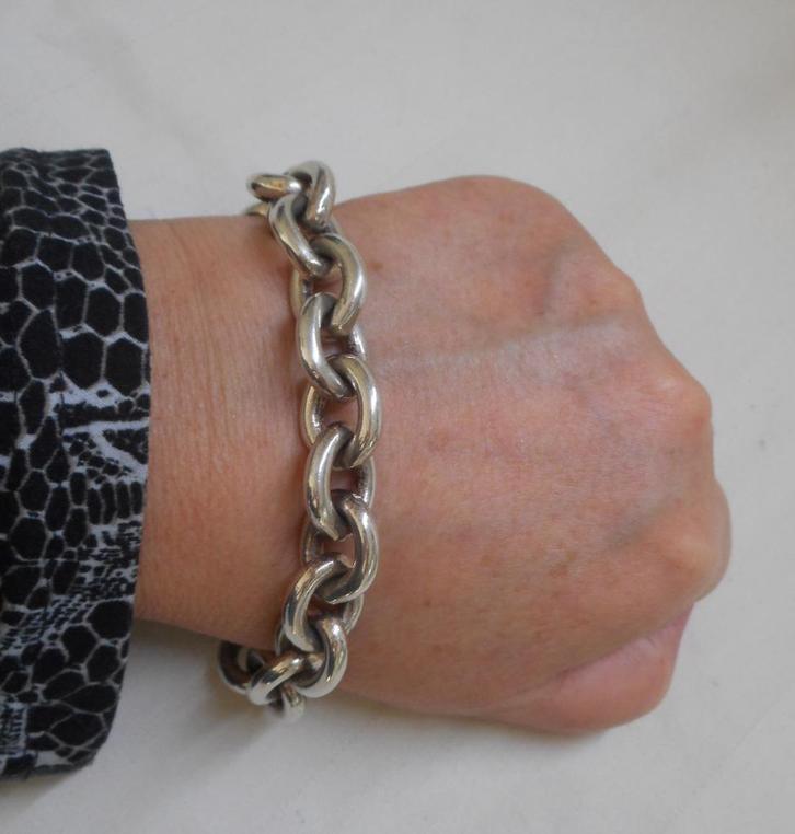 Zilveren massieve schakel armband met staafslot nr.1218, Sieraden, Tassen en Uiterlijk, Armbanden, Zo goed als nieuw, Zilver, Zilver