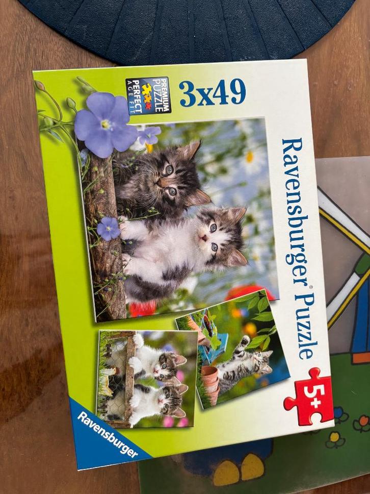 Puzzel zgan 3 in 1 doos  poesjes Ravensburger, Kinderen en Baby's, Speelgoed | Kinderpuzzels, Zo goed als nieuw, 4 tot 6 jaar