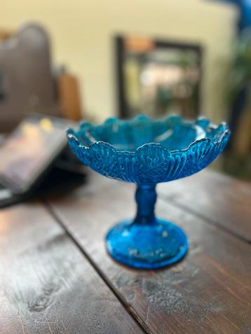 Antieke Poolse Glazen Schaal - 1910 Blauw Glas Design Uniek  beschikbaar voor biedingen