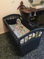 Vintage ledikant peuterbedje hout blauw incl matras bedomran, Ophalen of Verzenden, Gebruikt, Ledikant