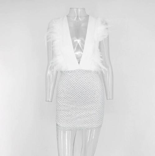 Witte diepe v-hals jurk jurkje decollecte korte dames, Kleding | Dames, Jurken, Nieuw, Wit, Boven de knie, Verzenden