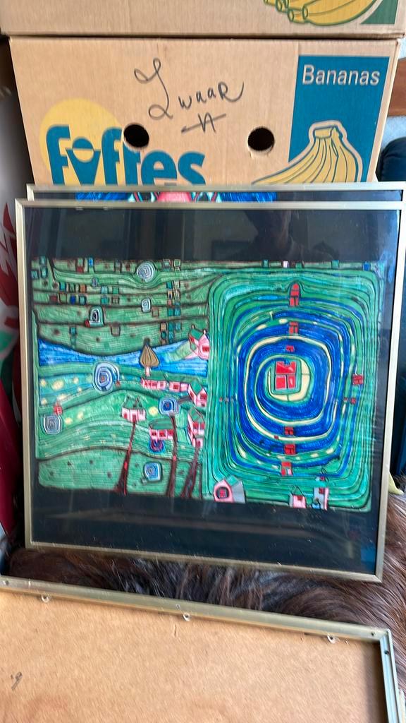 4 x Hundertwasser kalender prints ingelijst, Antiek en Kunst, Kunst | Overige Kunst, Ophalen of Verzenden