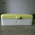 EMAILLE CRÈME/WITTE BROODTROMMEL MET GELE DEKSEL., Antiek en Kunst, Antiek | Emaille, Ophalen of Verzenden