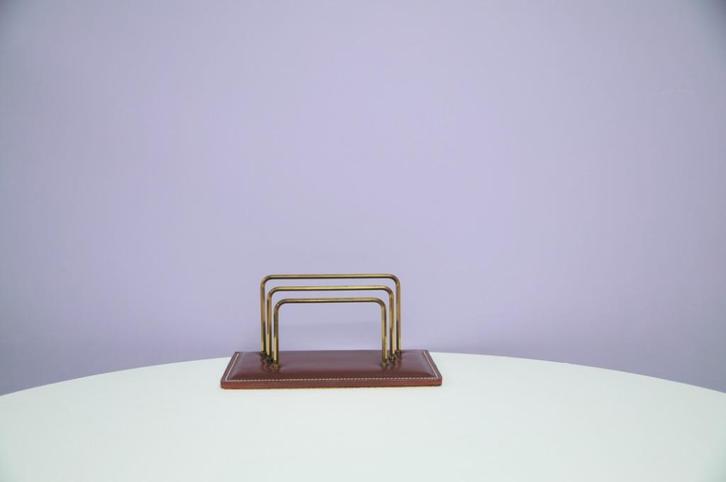 bruine leren brievenhouder, Diversen, Bureau-accessoires, Gebruikt, Ophalen of Verzenden