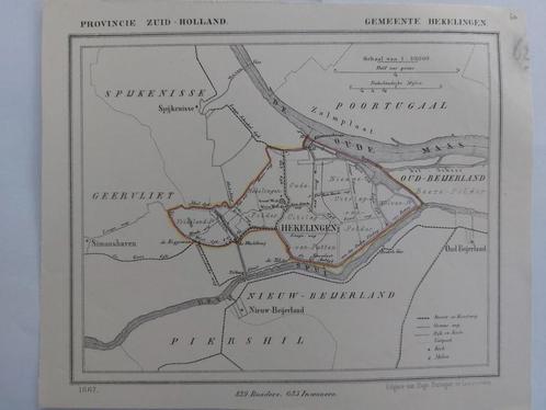 64 / Hekelingen Nieuw Beijerland Oude Maas Litho 1867 Kuyper, Antiek en Kunst, Kunst | Litho's en Zeefdrukken, Ophalen of Verzenden
