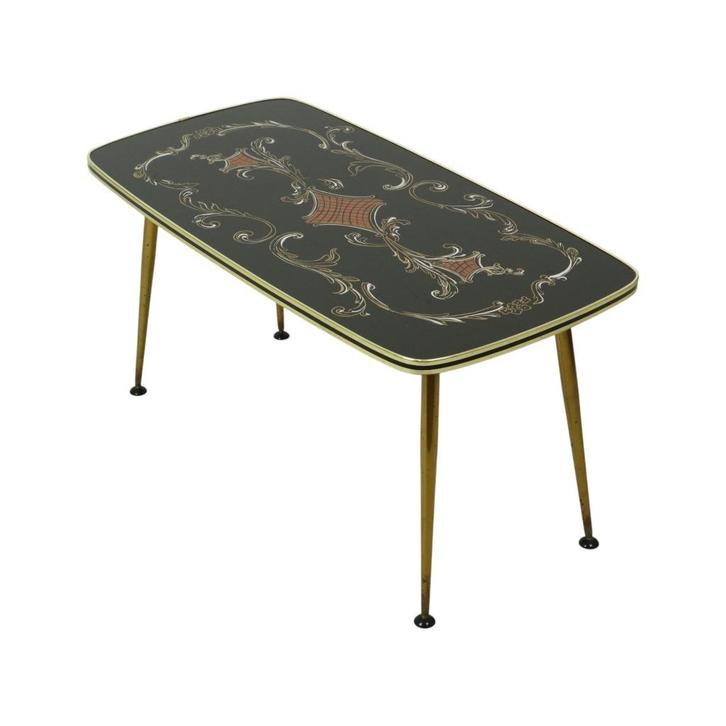 Fifties Rockabilly Salontafel Glas Conische Gouden Poten 90c, Antiek en Kunst, Curiosa en Brocante, Ophalen of Verzenden