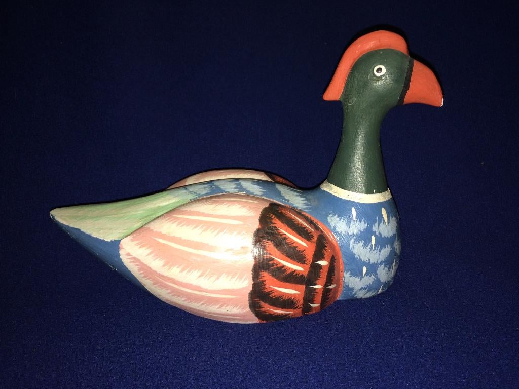 Kleurrijke houten lokeend / decoratieve kip (H18cm/L25,5cm), Antiek en Kunst, Ophalen of Verzenden