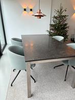 Eettafel met Belgisch hardsteen blad en RVS onderstel, 100 tot 150 cm, 200 cm of meer, Ophalen of Verzenden, Zo goed als nieuw