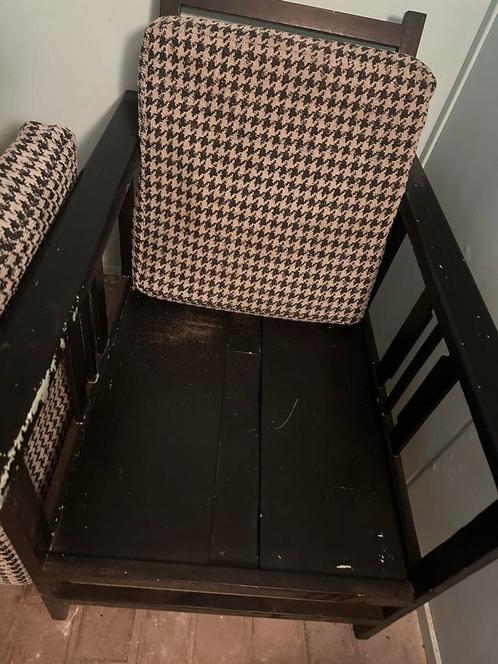 Vintage Rookstoel met Houndstooth Bekleding, Huis en Inrichting, Stoelen, Gebruikt, Eén, Hout, Zwart, Ophalen