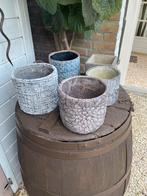 Vijf  plantenpotten  vijfig tinten  Grijs, Tuin en Terras, Bloembakken en Plantenbakken, Steen, Minder dan 30 cm, Rond, Ophalen of Verzenden