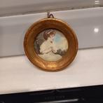 Klein rond schilderijtje met glas, Antiek en Kunst, Kunst | Schilderijen | Klassiek, Ophalen of Verzenden
